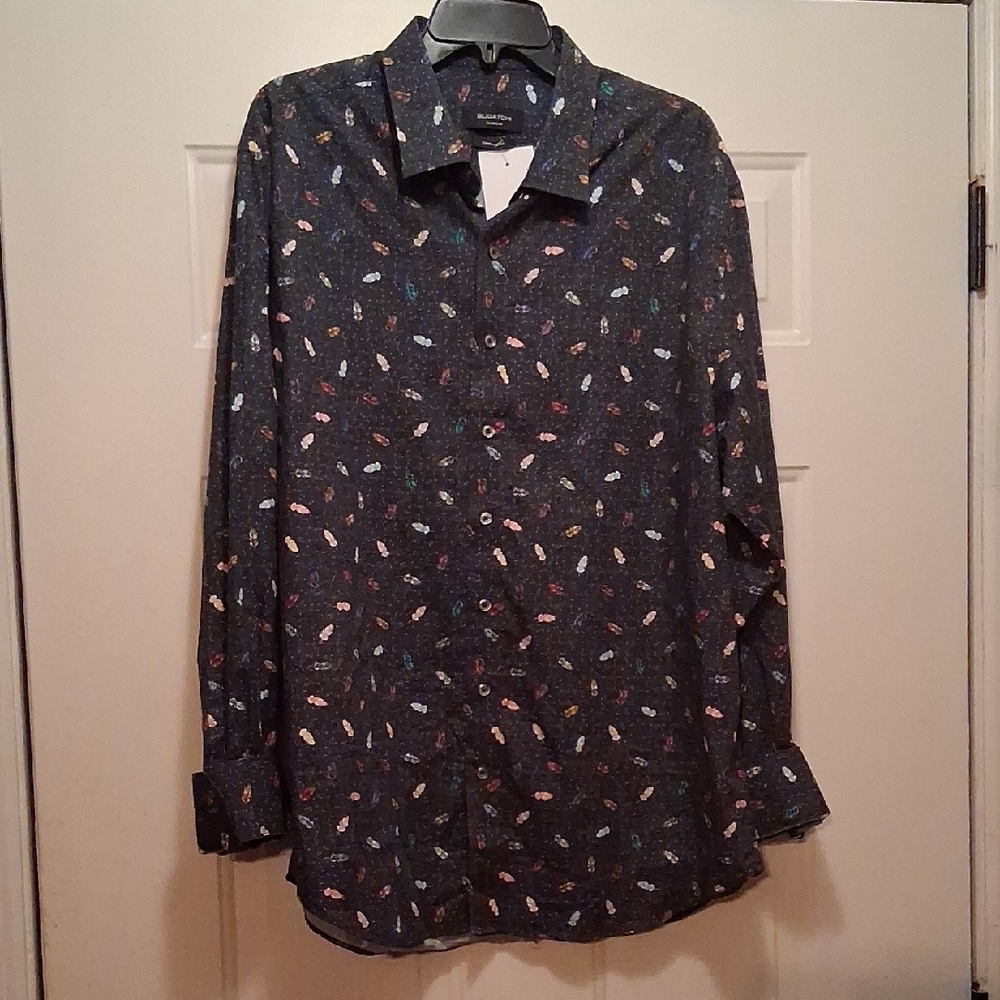 Men's Bugatchi Feather Print Button Down Shirt